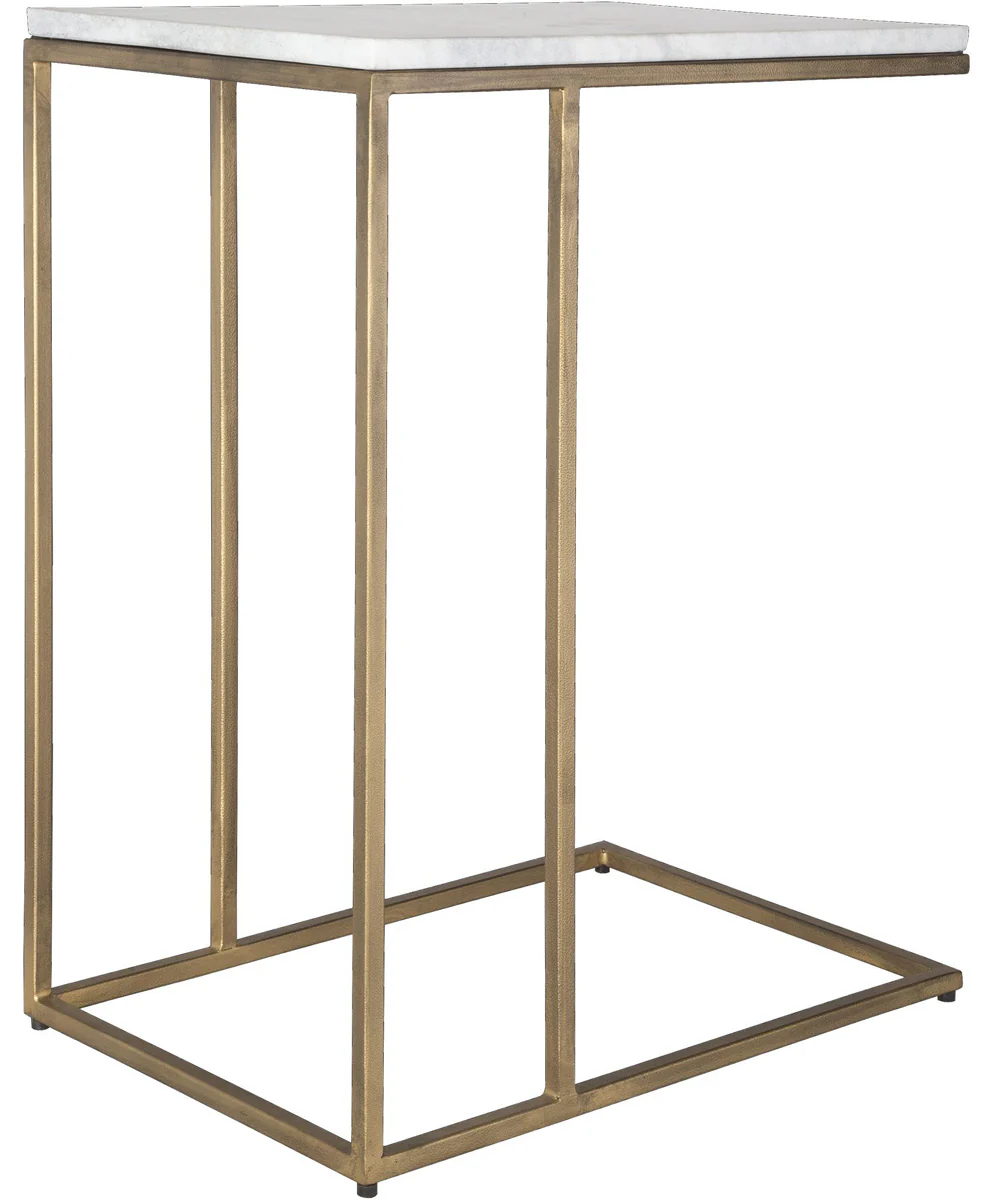 Accent Table in Antique Brass with White Morward Honed Marble - Image 4