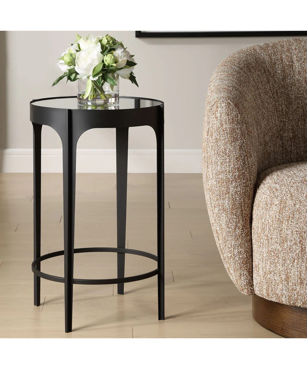 Accent Table in Matte Black with Mirrored Top - Image 3