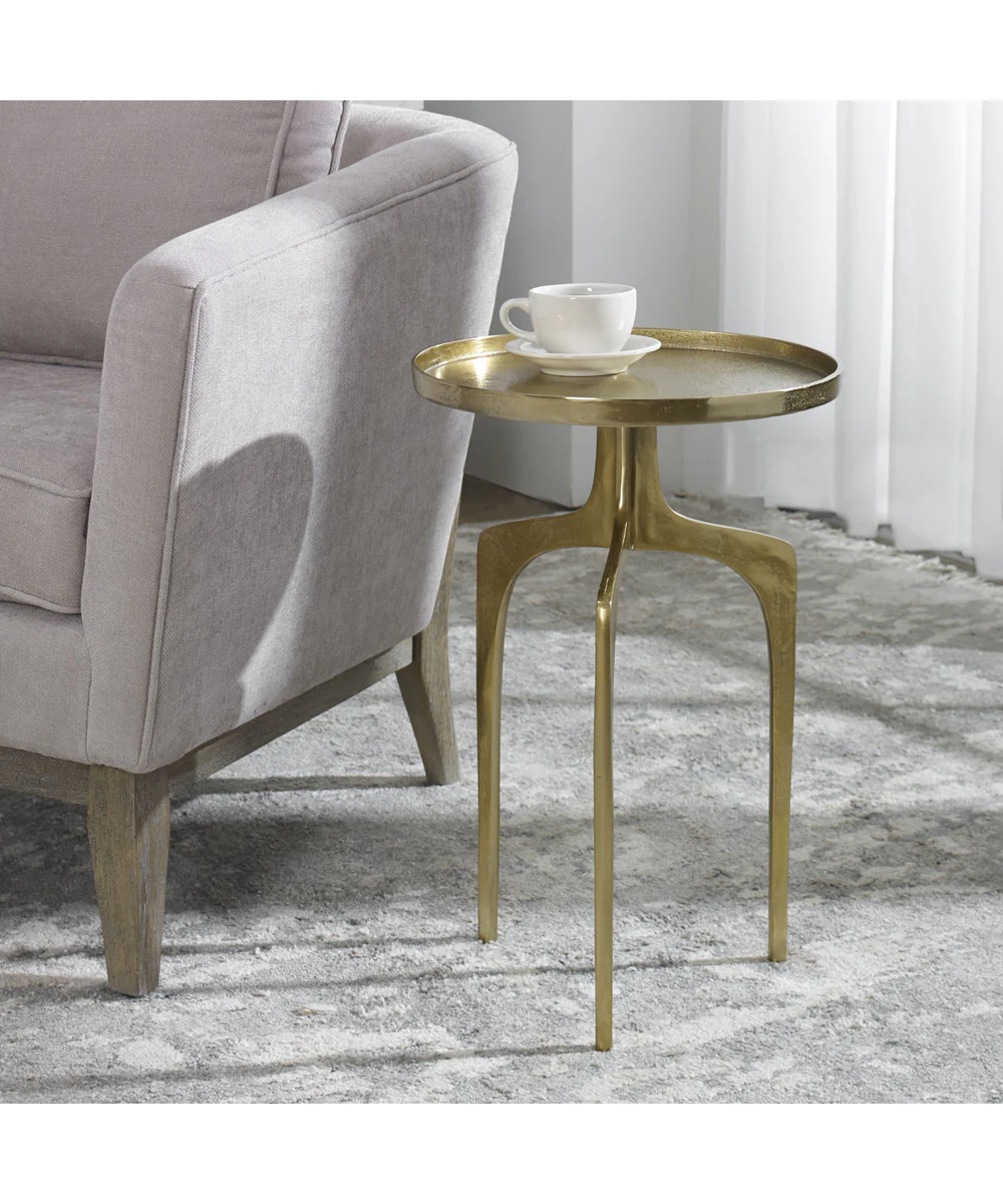 Accent Table with Curved Legs Textured Soft Gold - Image 2