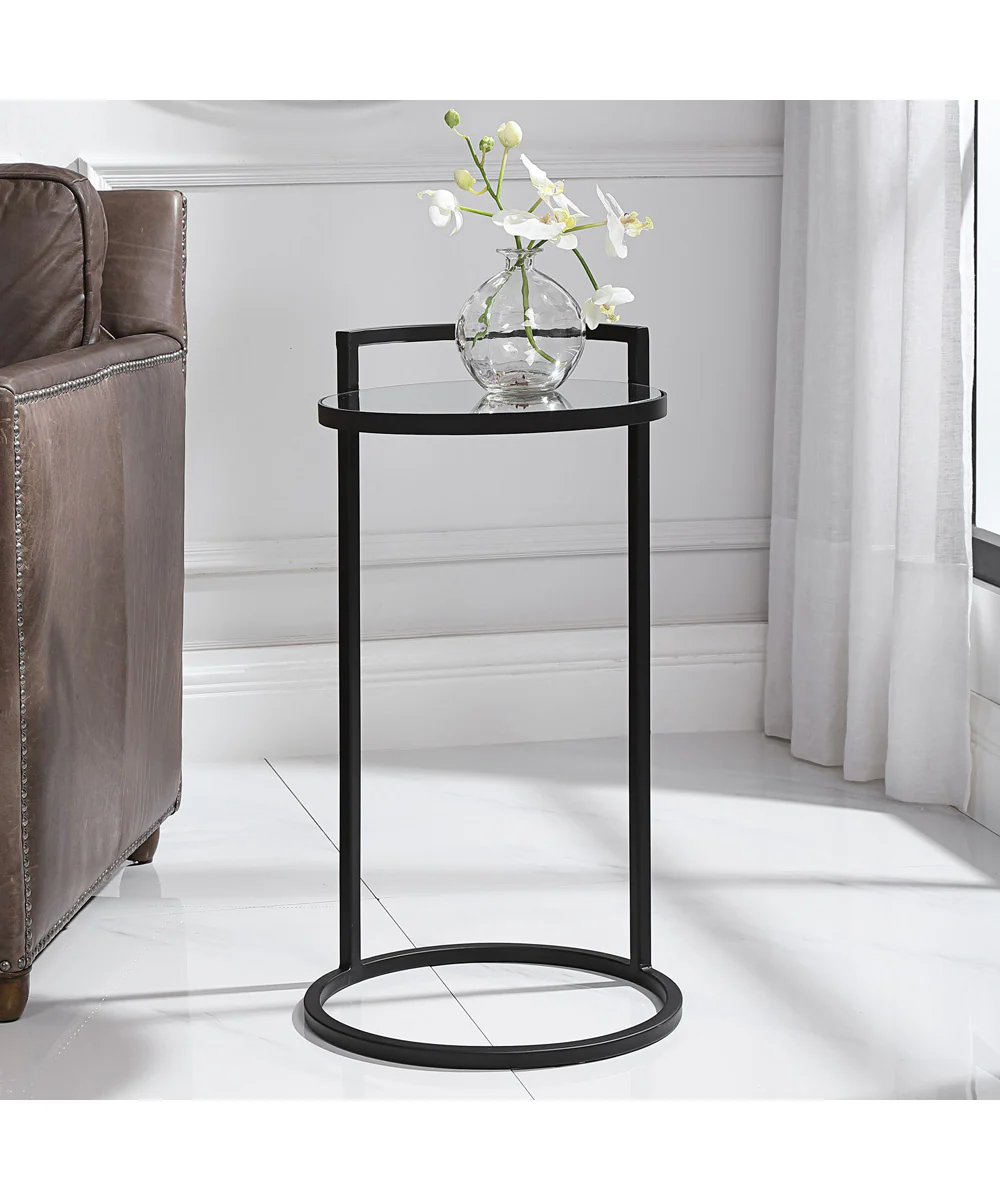 Accent Table with Mirrored Top Matte Black - Image 2