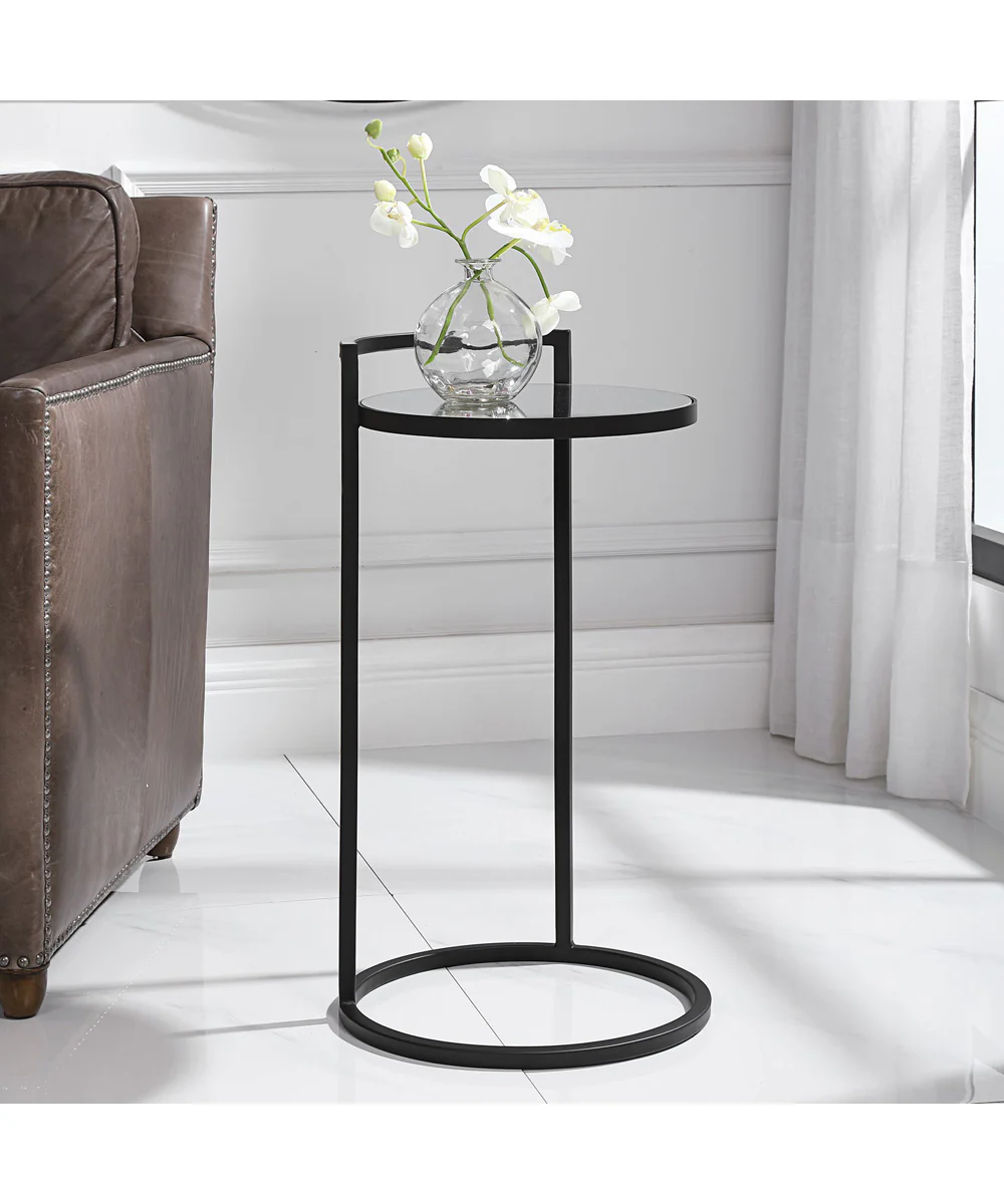 Accent Table with Mirrored Top Matte Black - Image 3