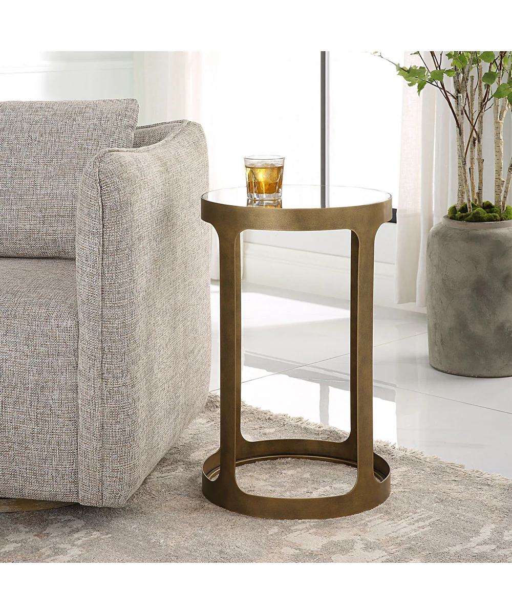 Accent Table with Tempered Glass in Antique Brushed Gold - Image 2