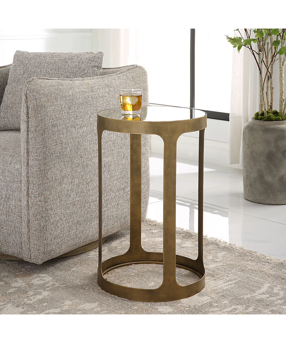 Accent Table with Tempered Glass in Antique Brushed Gold - Image 3