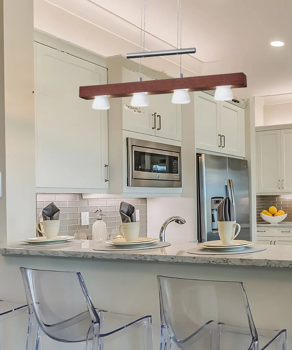 Adesso Burlington 24" W LED 4 Light Island/Dining Modern Pendant, Walnut Brushed Steel Metal Finish - Image 2