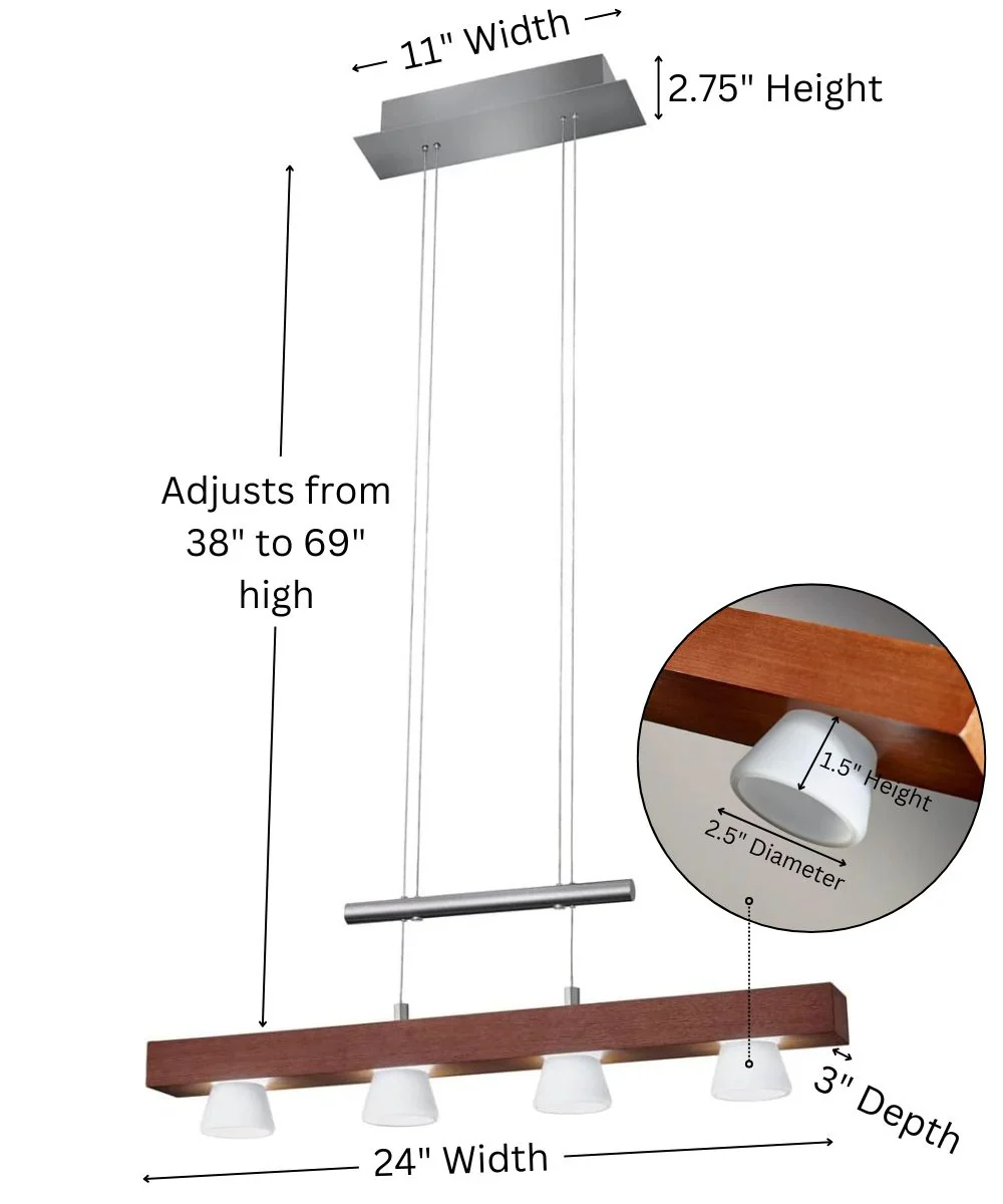 Adesso Burlington 24" W LED 4 Light Island/Dining Modern Pendant, Walnut Brushed Steel Metal Finish - Image 3