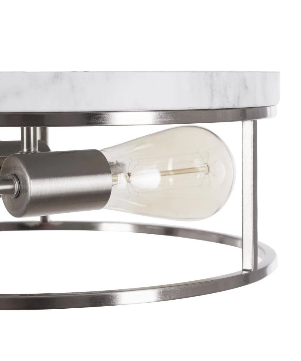 Alsy 13"W 2-Light Brushed Nickel with White Marbled Base Flush Mount Light Fixture - Image 8