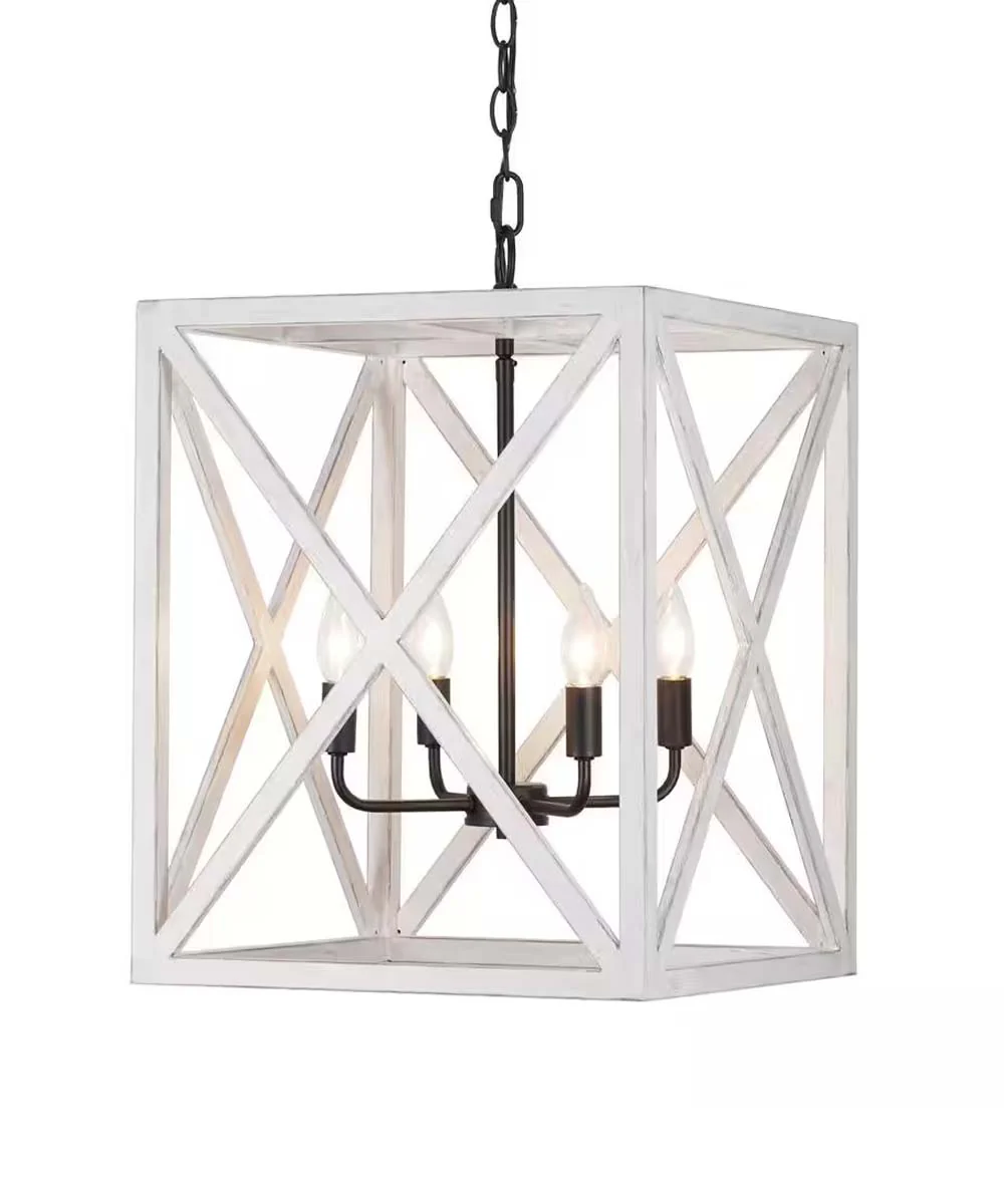Alsy 16"W 4-Light Distressed White Caged Large Pendant Chandelier Light Fixture, French Country Style - Image 3