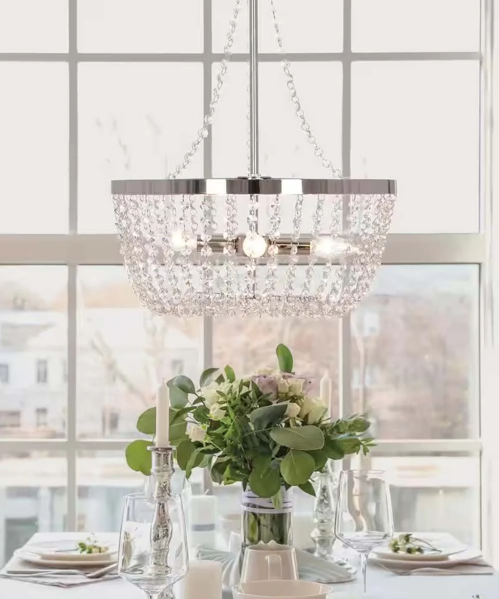 Alsy 16"W 4-Lights Bling Polished Nickel Pendant Chandelier with Crystal Glass Beads - Image 2