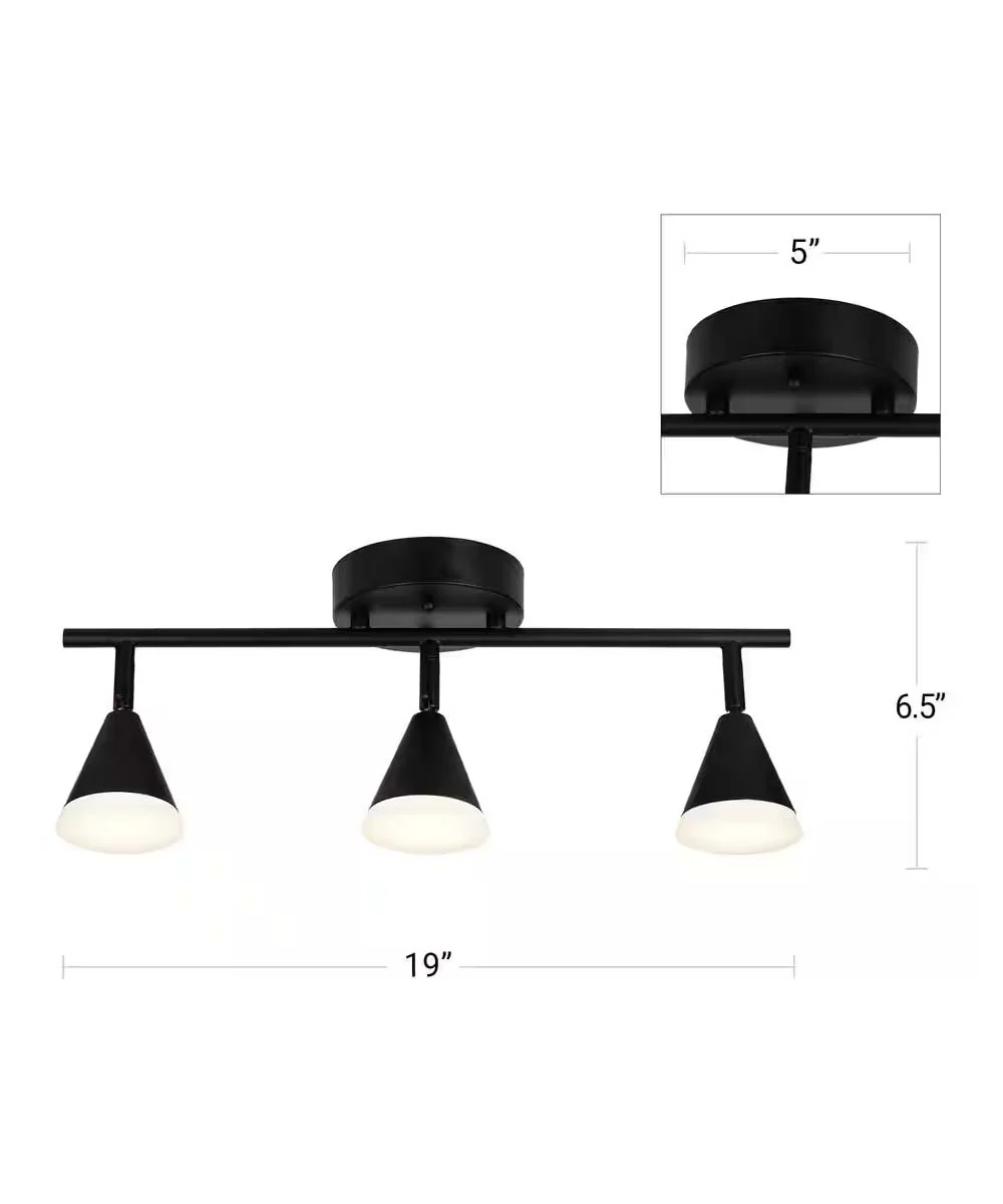 Alsy 19"W 3-Light LED Track Bar Modern Light Fixture, Matte Black with Frosted Acrylic Shades - Image 3