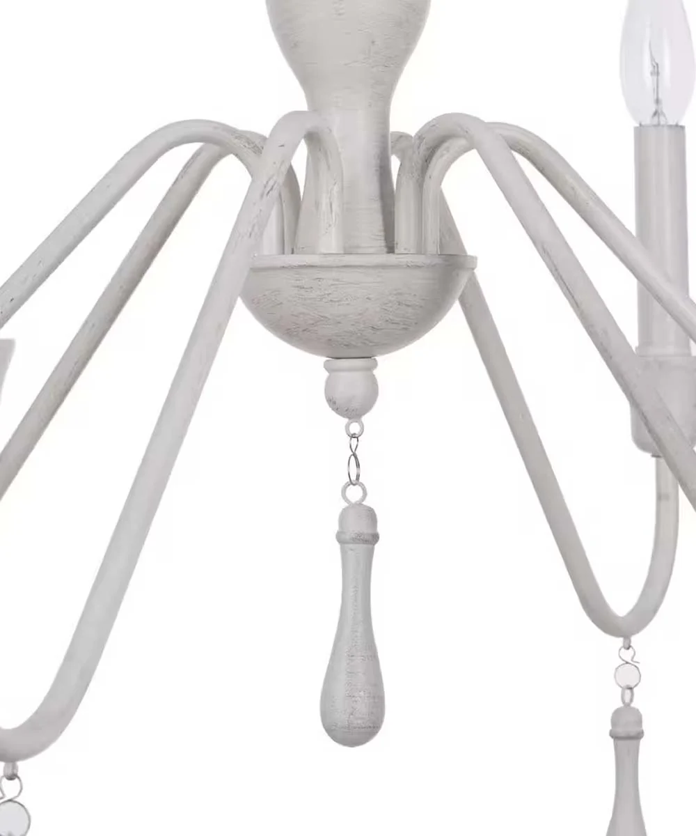 Alsy 26"W 6-Light Distressed-White Beaded Modern Farmhouse Cottage Chandelier - Image 5