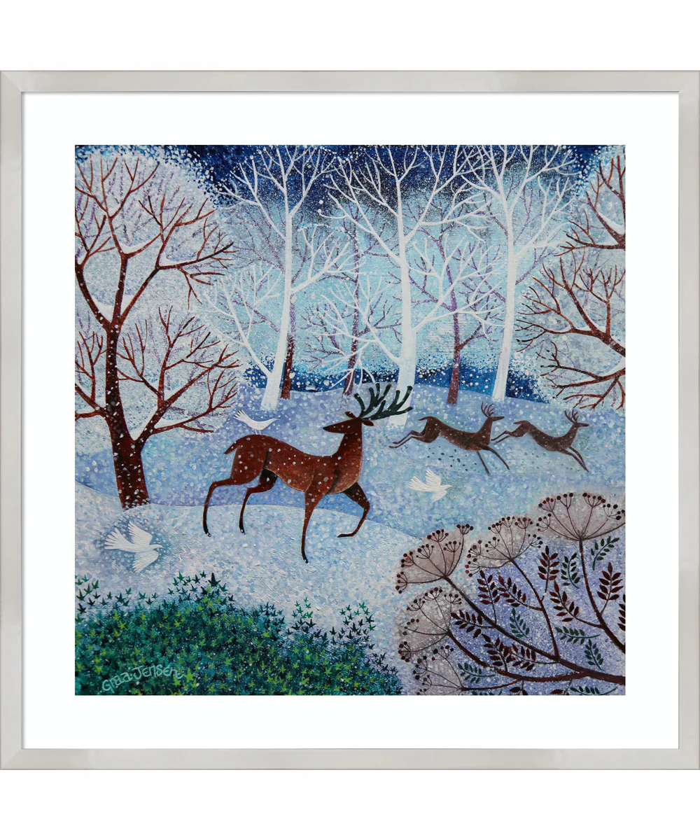 Deer and Doves by Lisa Graa Jensen Wood Framed Wall Art Print (25 W x 25 H), Svelte Silver Frame