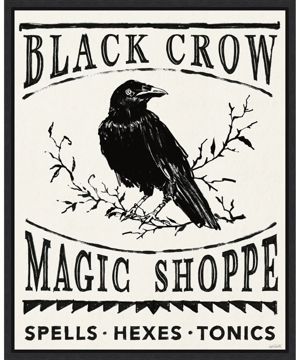 Framed Black Crow Halloween Dark by Anne Tavoletti Canvas Wall Art Print (23  W x 28  H), Sylvie Black Frame