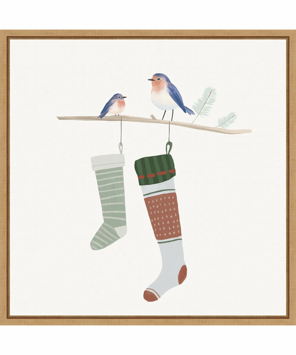 Framed Blue Birds of Christmas Happiness I by Lucca Sheppard Canvas Wall Art Print (22 W x 22 H), Sylvie Maple Frame