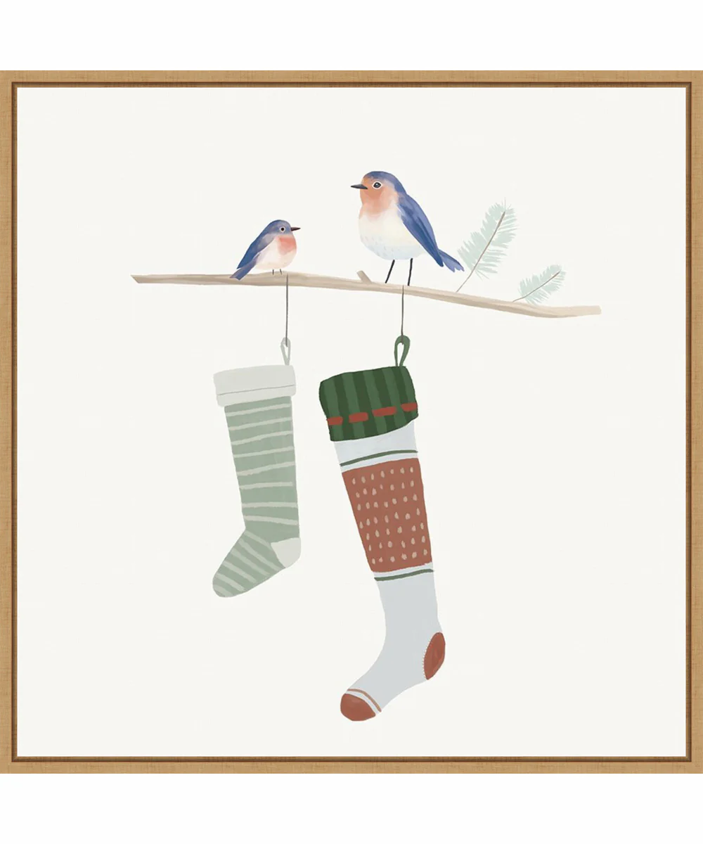 Framed Blue Birds of Christmas Happiness I by Lucca Sheppard Canvas Wall Art Print (30  W x 30  H), Sylvie Maple Frame