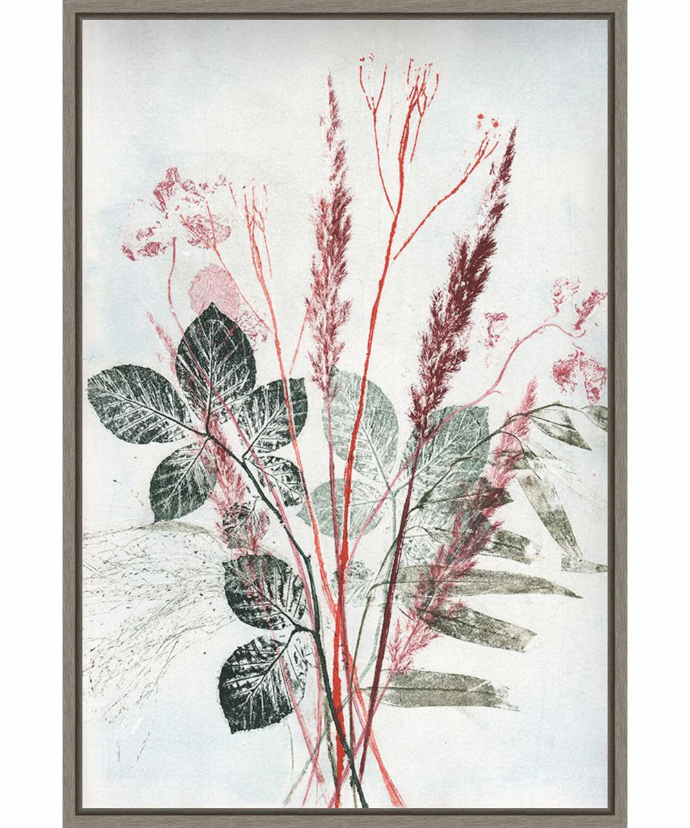 Framed Bouquet 2 Red Green by Pernille Folcarelli Canvas Wall Art Print (23  W x 33  H), Sylvie Greywash Frame