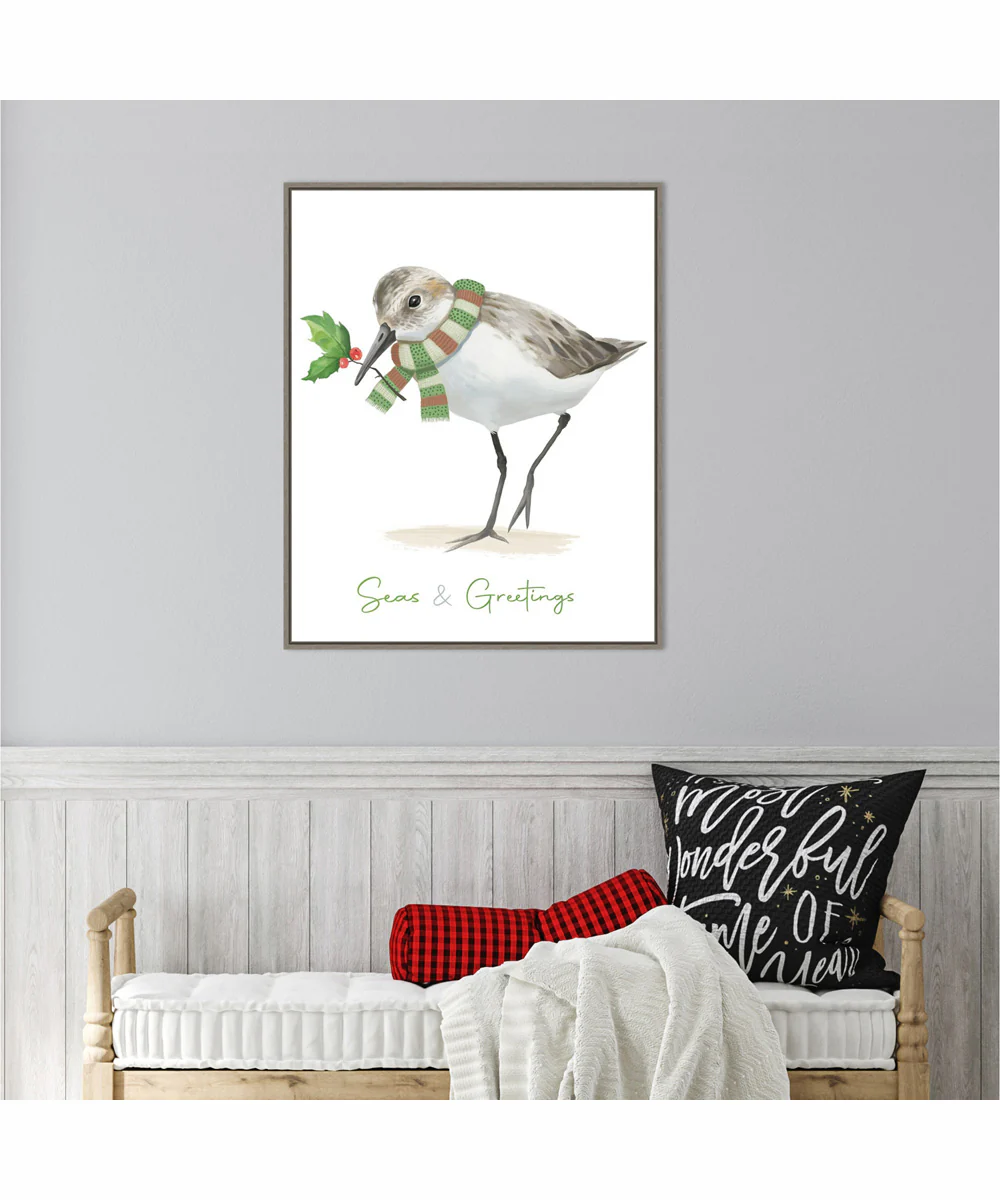 Framed Christmas Sandpiper II by Lucca Sheppard Canvas Wall Art Print (23 W x 28 H), Sylvie Greywash Frame - Image 2