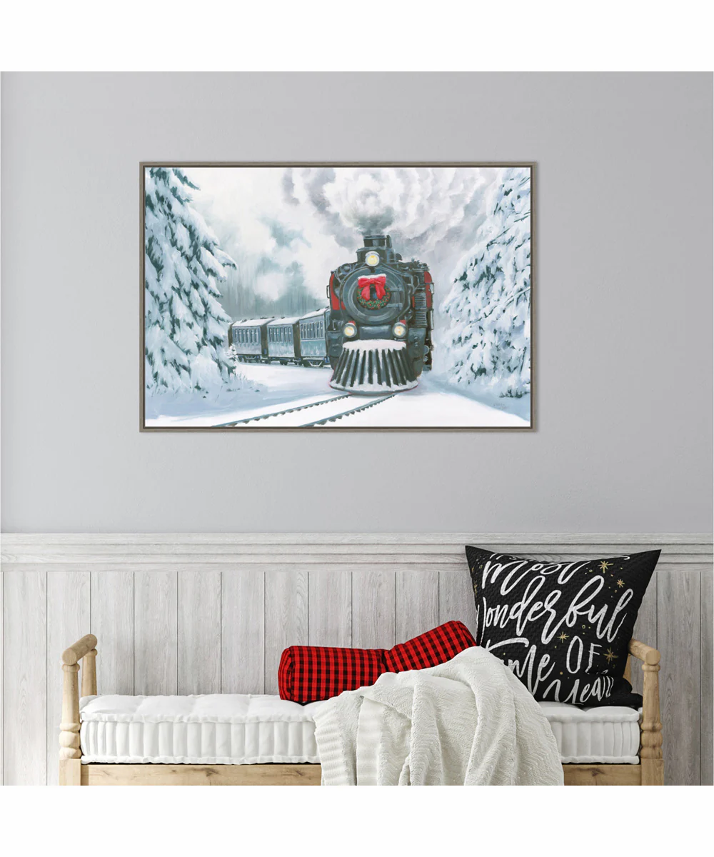 Framed Christmas Train by Wellington Studio Canvas Wall Art Print (33  W x 23  H), Sylvie Greywash Frame - Image 2