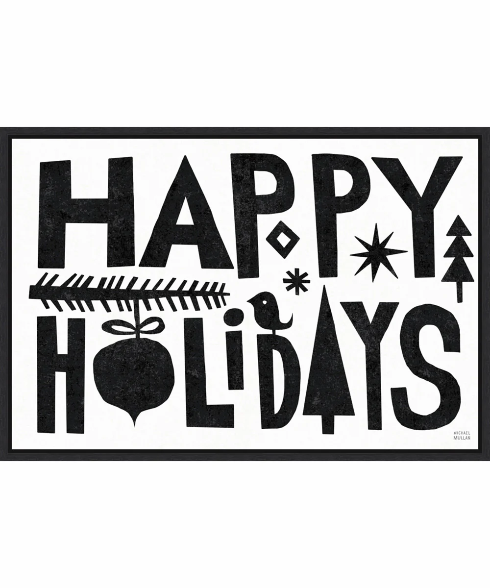 Framed Christmas Whimsy Happy Holidays Black by Michael Mullan Canvas Wall Art Print (33  W x 23  H), Sylvie Black Frame