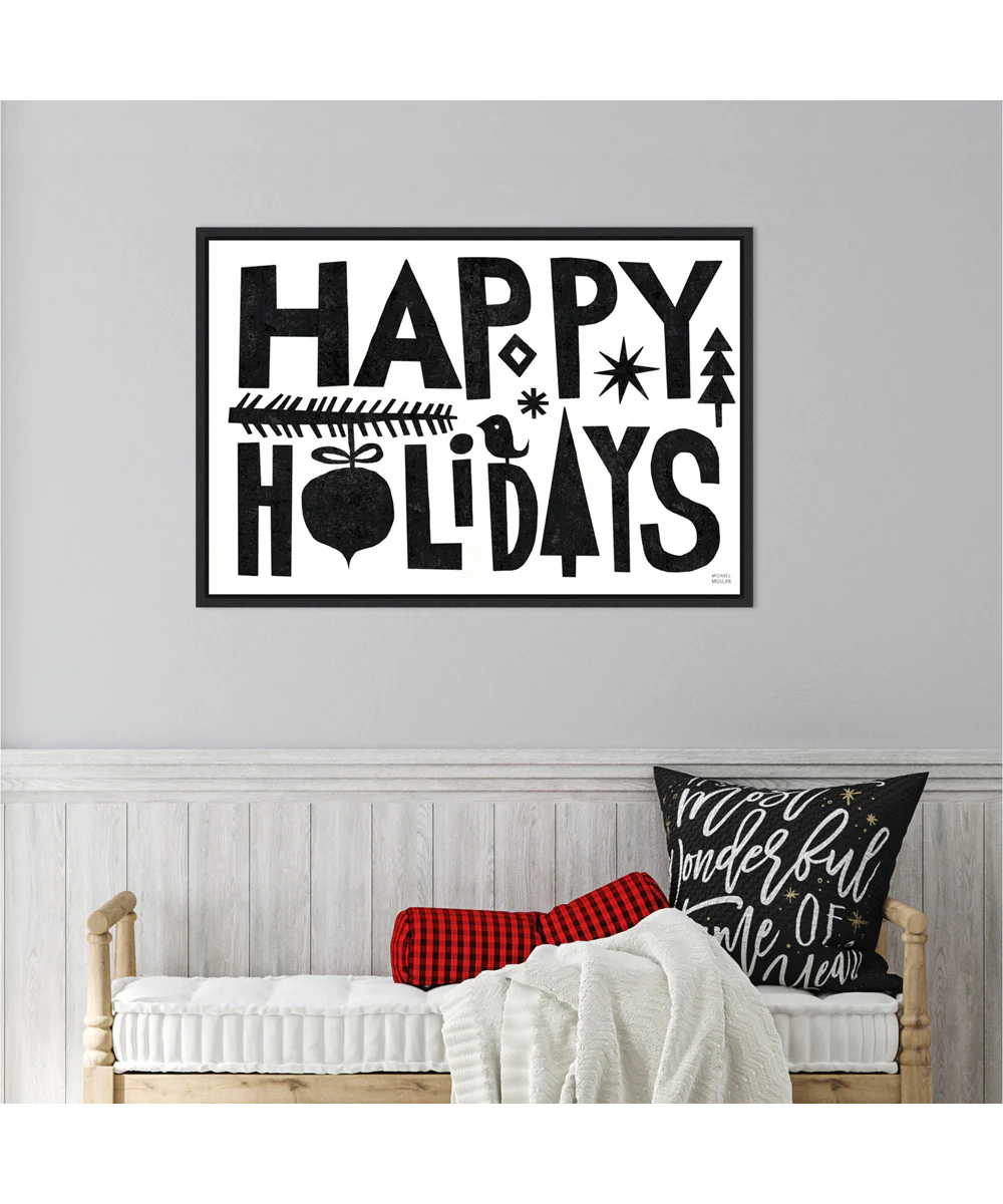 Framed Christmas Whimsy Happy Holidays Black by Michael Mullan Canvas Wall Art Print (33  W x 23  H), Sylvie Black Frame - Image 2