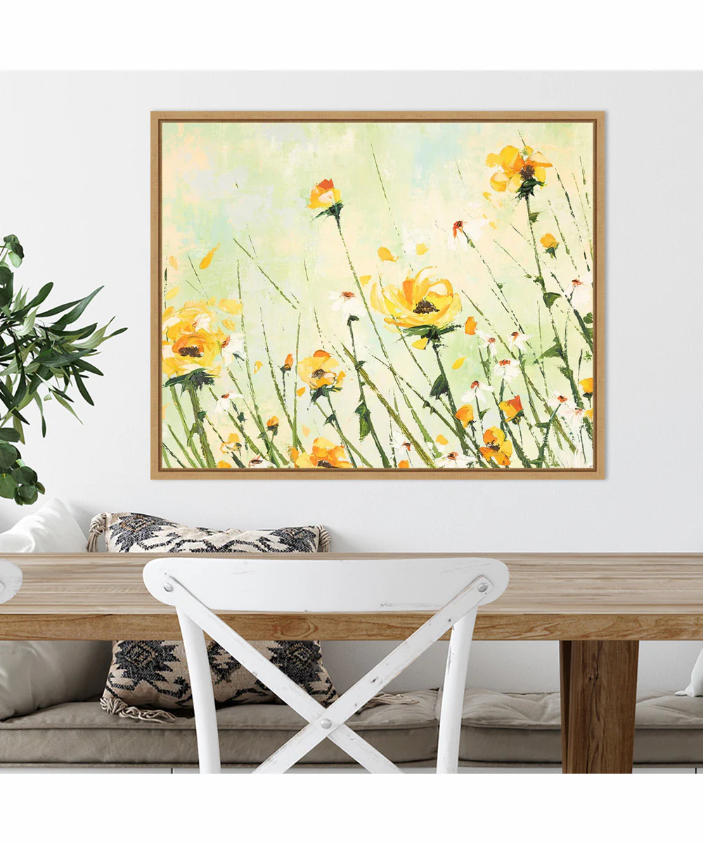Framed Chrysanthemum and Daisy Field by Emma Coghlan Canvas Wall Art Print (28 W x 23 H), Sylvie Maple Frame - Image 2
