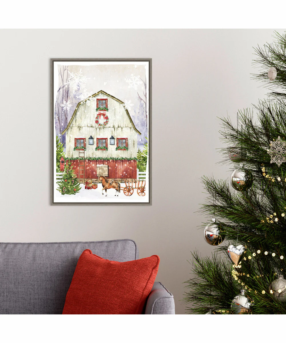 Framed Country Christmas Barn by Art Nd Canvas Wall Art Print (16  W x 23  H), Sylvie Greywash Frame - Image 2