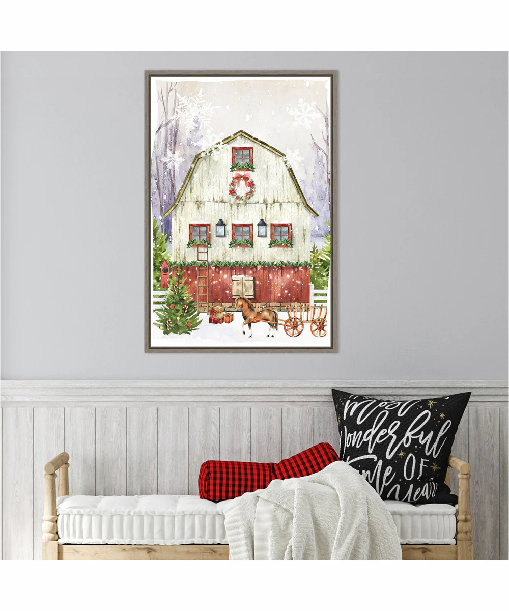 Framed Country Christmas Barn by Art Nd Canvas Wall Art Print (23  W x 33  H), Sylvie Greywash Frame - Image 2