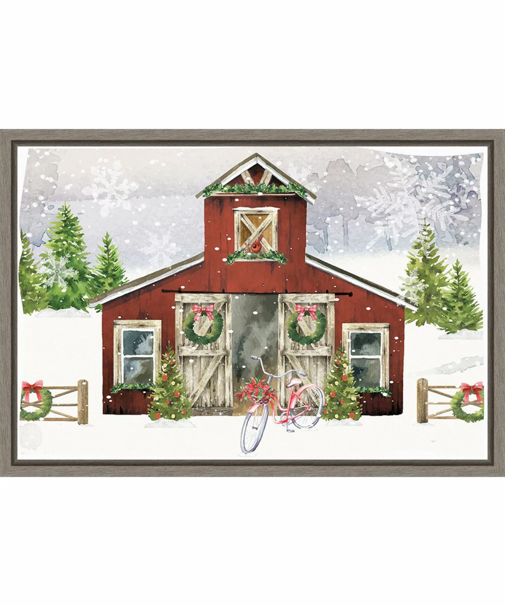 Framed Country Christmas Barn II by Art Nd Canvas Wall Art Print (23 W x 16 H), Sylvie Greywash Frame