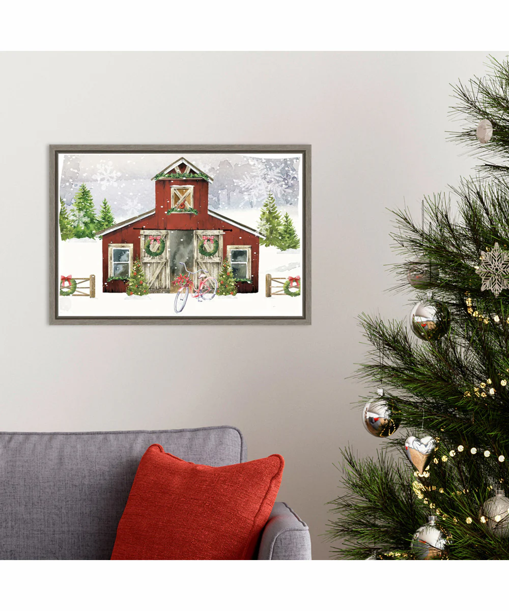 Framed Country Christmas Barn II by Art Nd Canvas Wall Art Print (23 W x 16 H), Sylvie Greywash Frame - Image 2