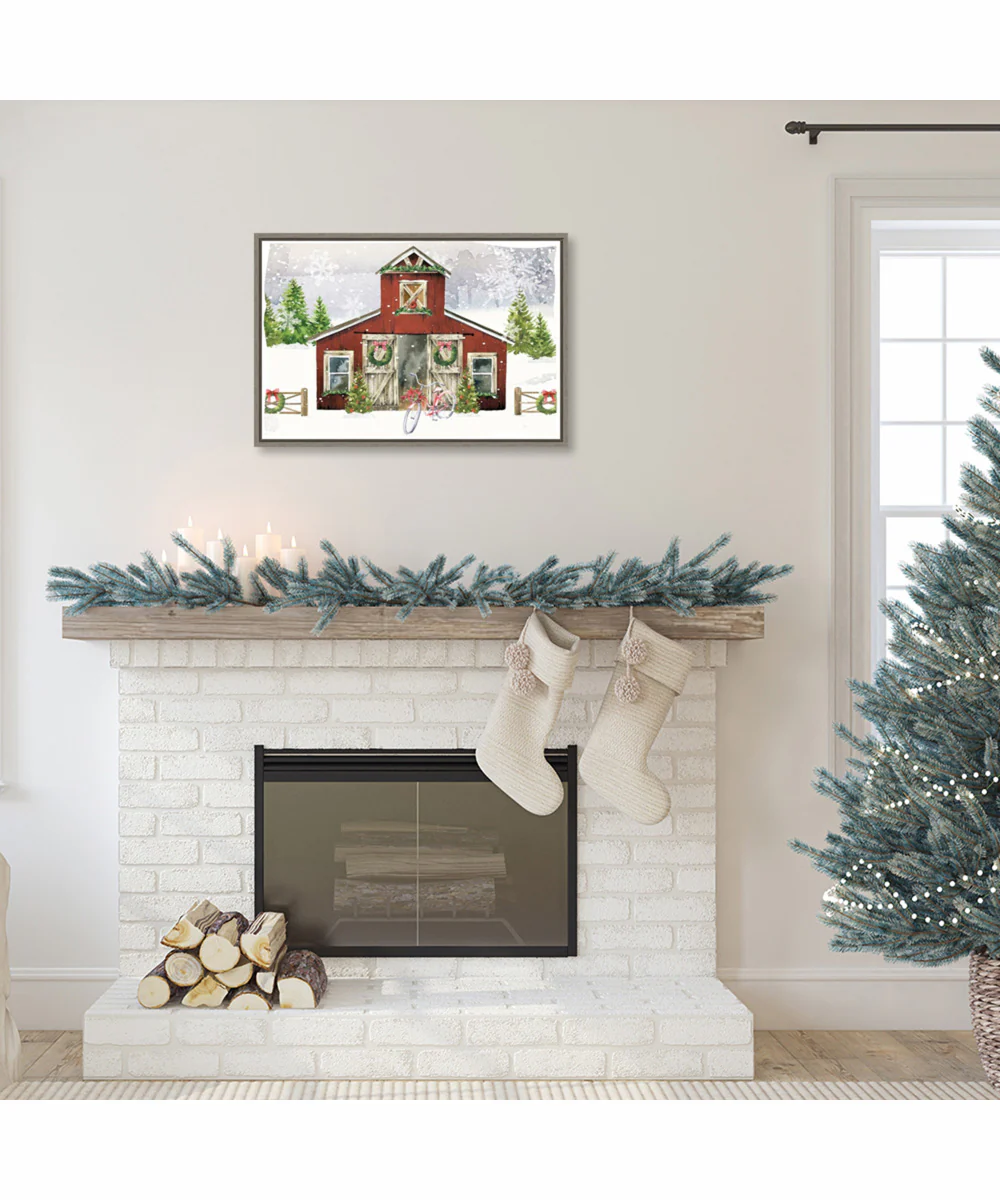 Framed Country Christmas Barn II by Art Nd Canvas Wall Art Print (33  W x 23  H), Sylvie Greywash Frame - Image 2