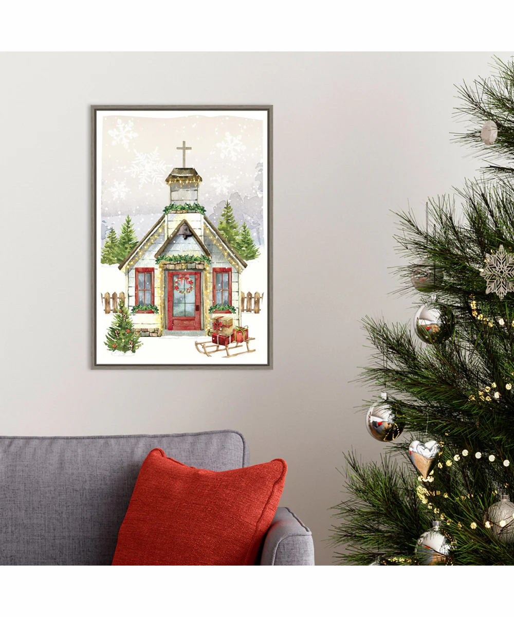 Framed Country Christmas Church by Art Nd Canvas Wall Art Print (16  W x 23  H), Sylvie Greywash Frame - Image 2