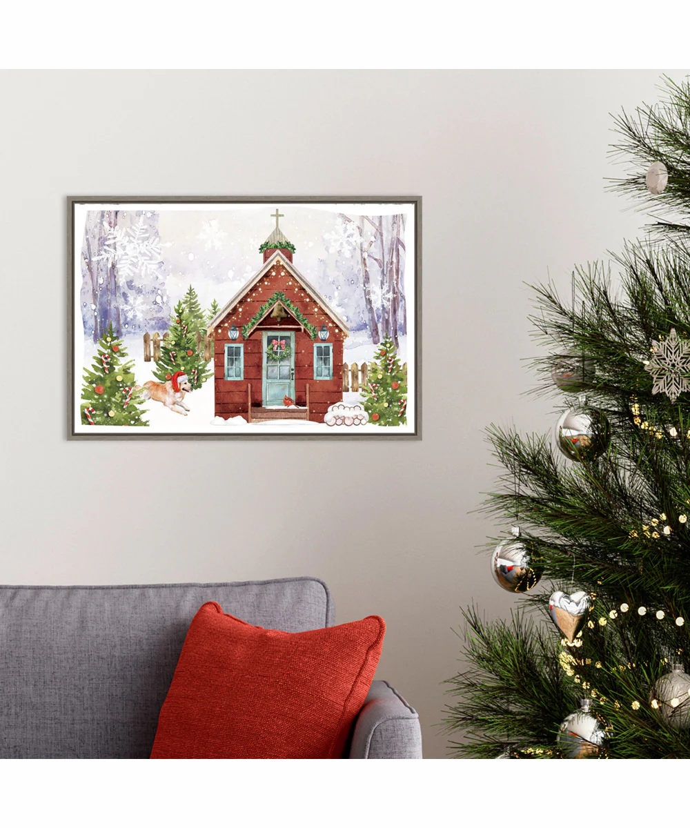 Framed Country Christmas Church II by Art Nd Canvas Wall Art Print (23  W x 16  H), Sylvie Greywash Frame - Image 2