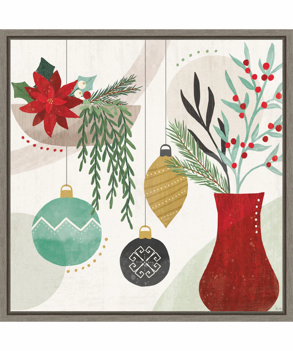 Framed Deco Holiday III by Veronique Charron Canvas Wall Art Print (22  W x 22  H), Sylvie Greywash Frame