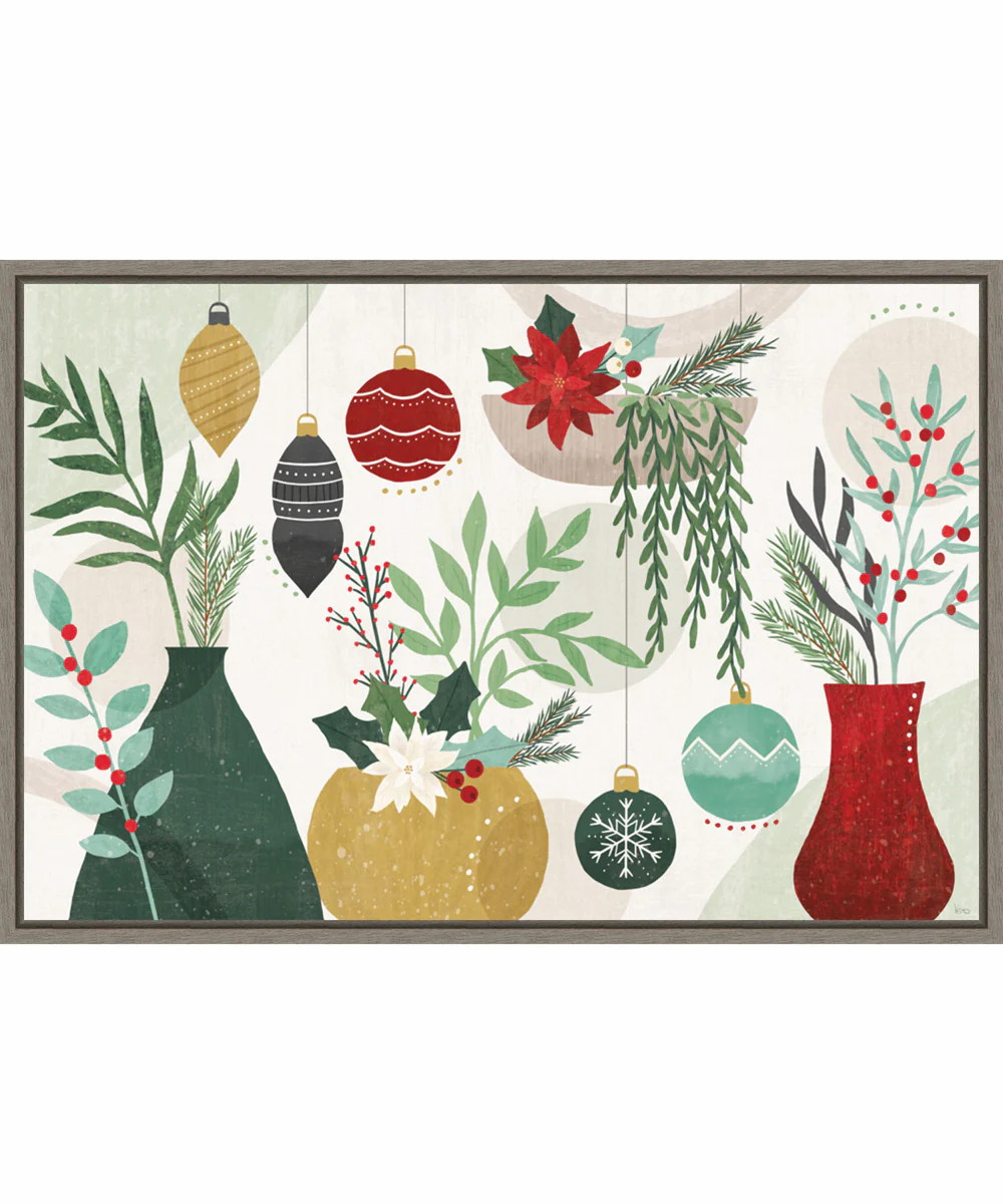 Framed Deco Holiday Vases I by Veronique Charron Canvas Wall Art Print (33  W x 23  H), Sylvie Greywash Frame