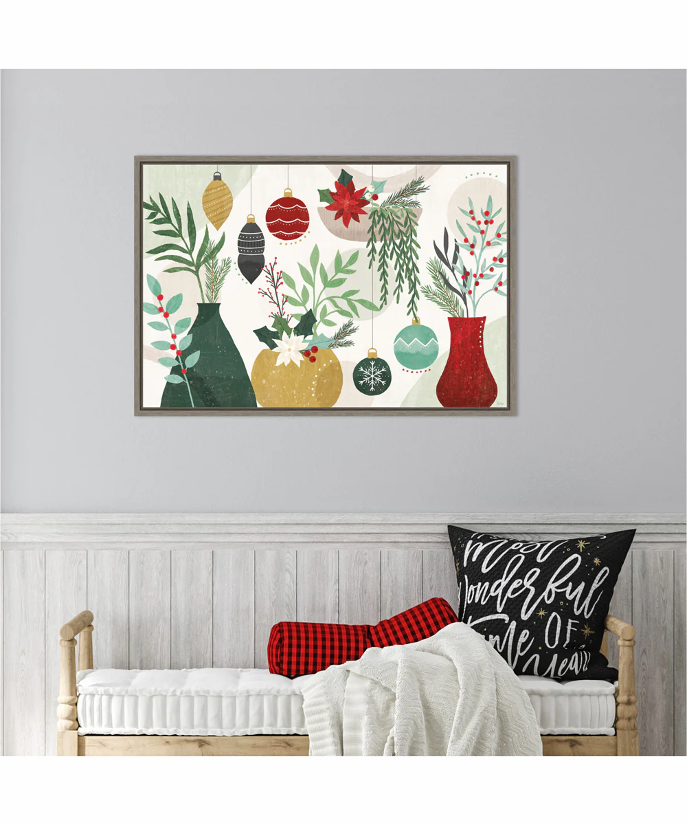 Framed Deco Holiday Vases I by Veronique Charron Canvas Wall Art Print (33  W x 23  H), Sylvie Greywash Frame - Image 2