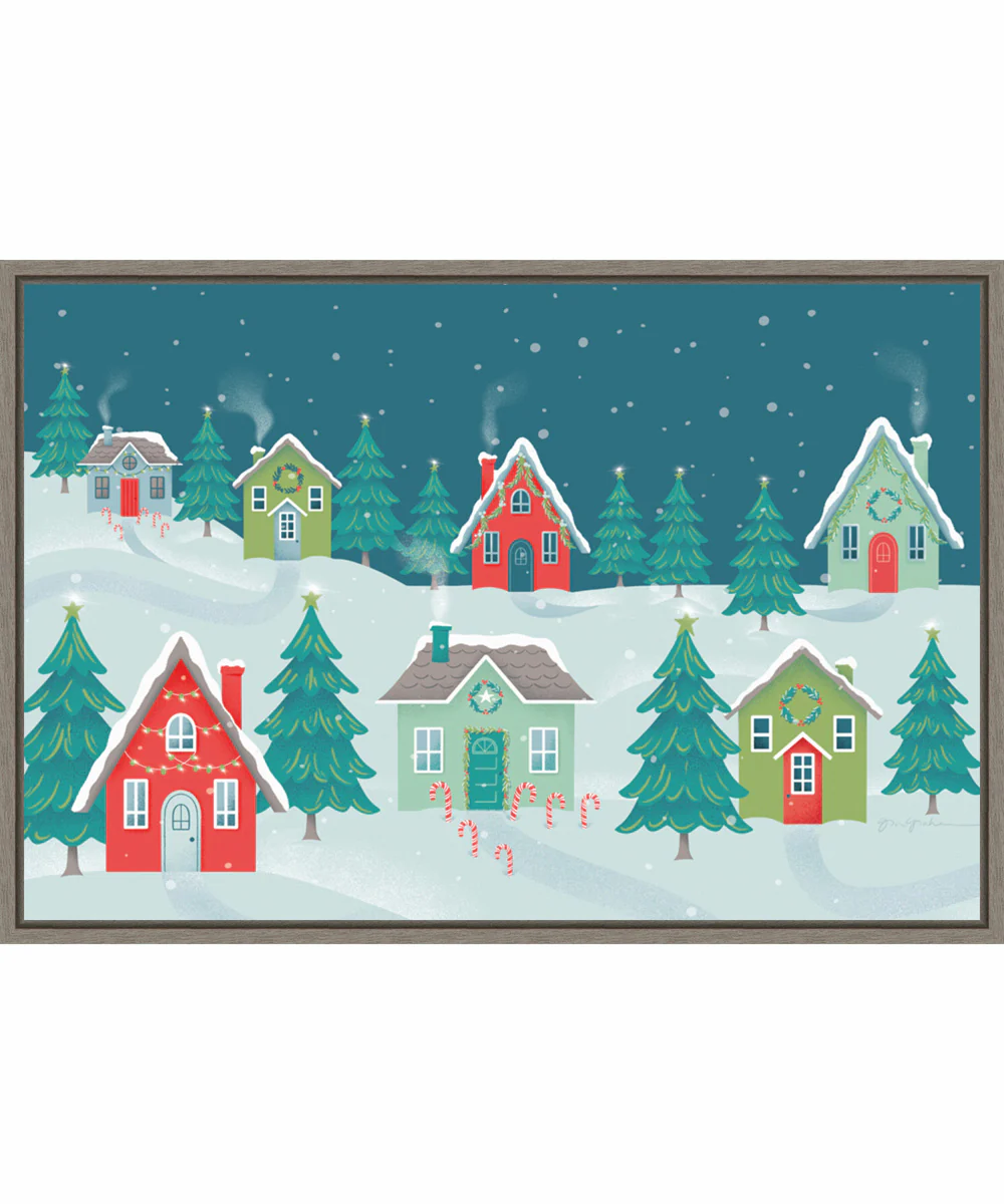 Framed Fa La La I Christmas Houses by Gia Graham Canvas Wall Art Print (33 W x 23 H), Sylvie Greywash Frame