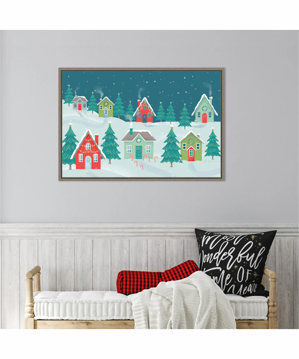 Framed Fa La La I Christmas Houses by Gia Graham Canvas Wall Art Print (33 W x 23 H), Sylvie Greywash Frame - Image 2