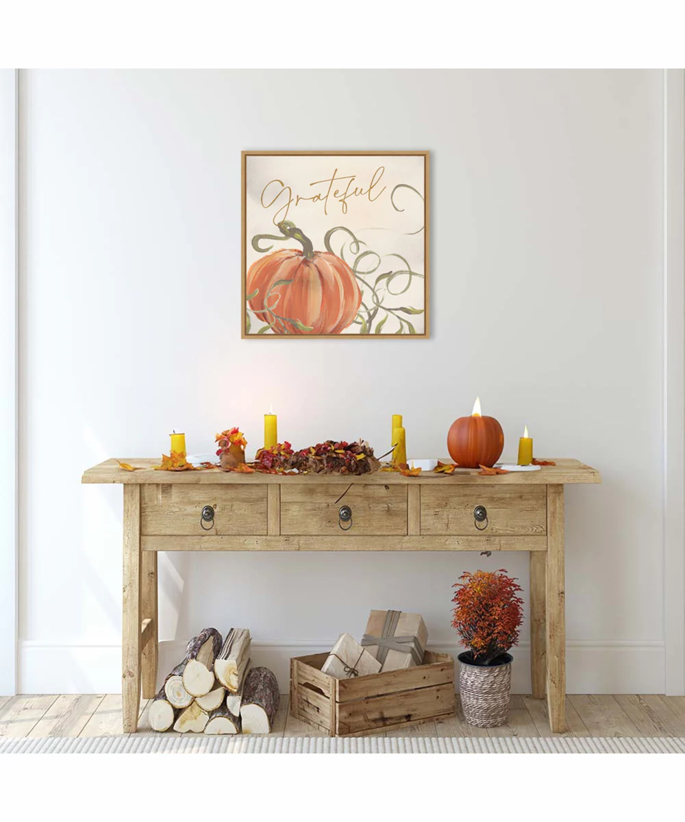 Framed Grateful Pumpkins by Nina Blue Canvas Wall Art Print (22  W x 22  H), Sylvie Maple Frame - Image 2