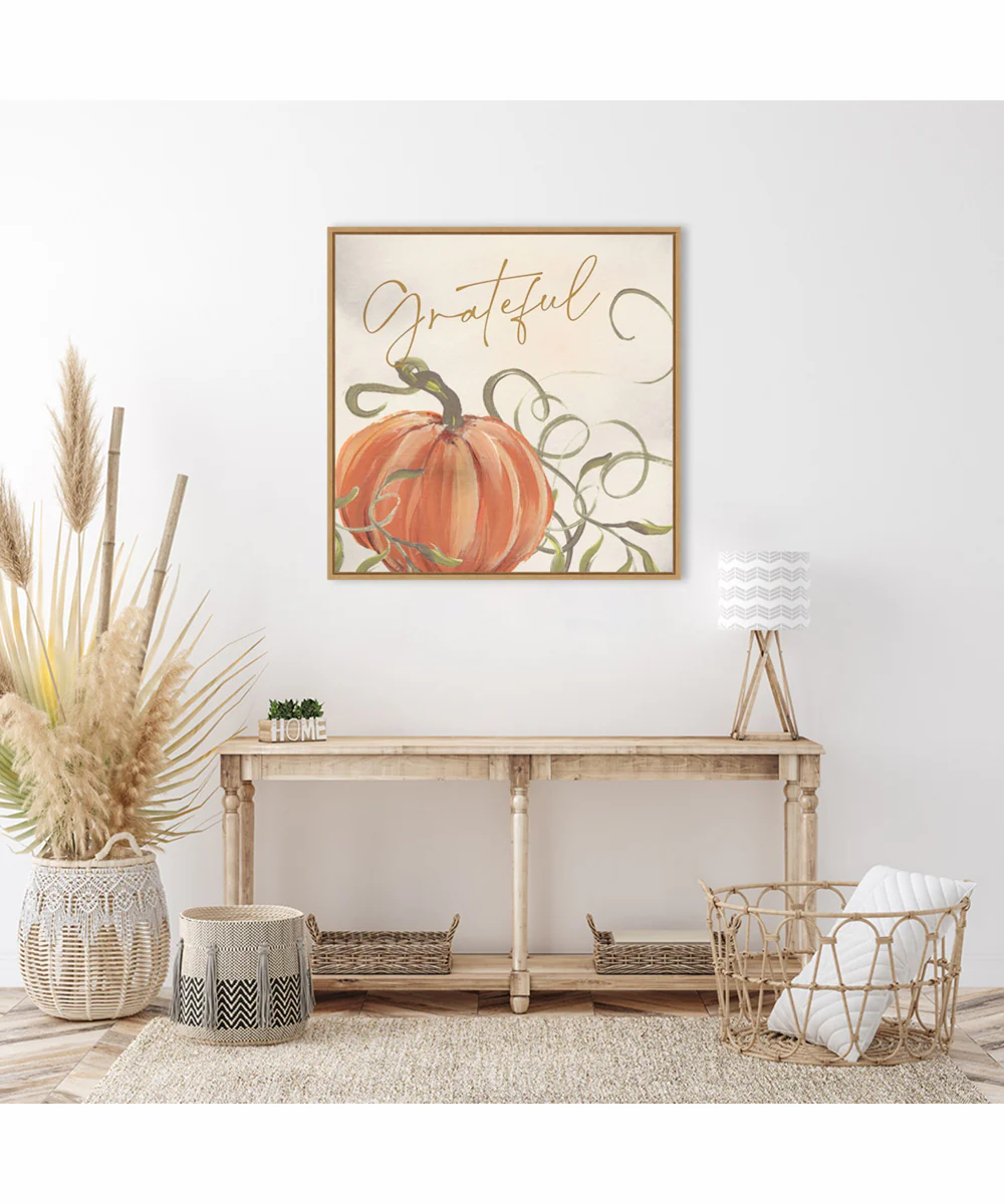 Framed Grateful Pumpkins by Nina Blue Canvas Wall Art Print (30  W x 30  H), Sylvie Maple Frame - Image 2