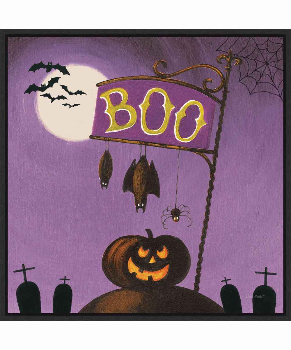 Framed Happy Haunting IV by Lisa Audit Canvas Wall Art Print (30  W x 30  H), Sylvie Black Frame