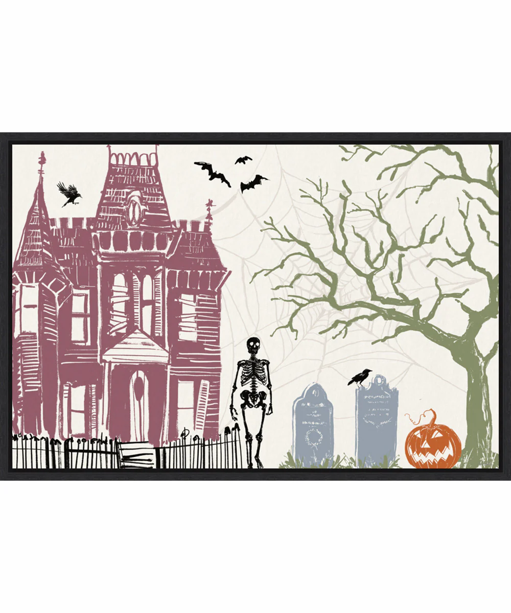 Framed Haunted House I Color by Anne Tavoletti Canvas Wall Art Print (33  W x 23  H), Sylvie Black Frame