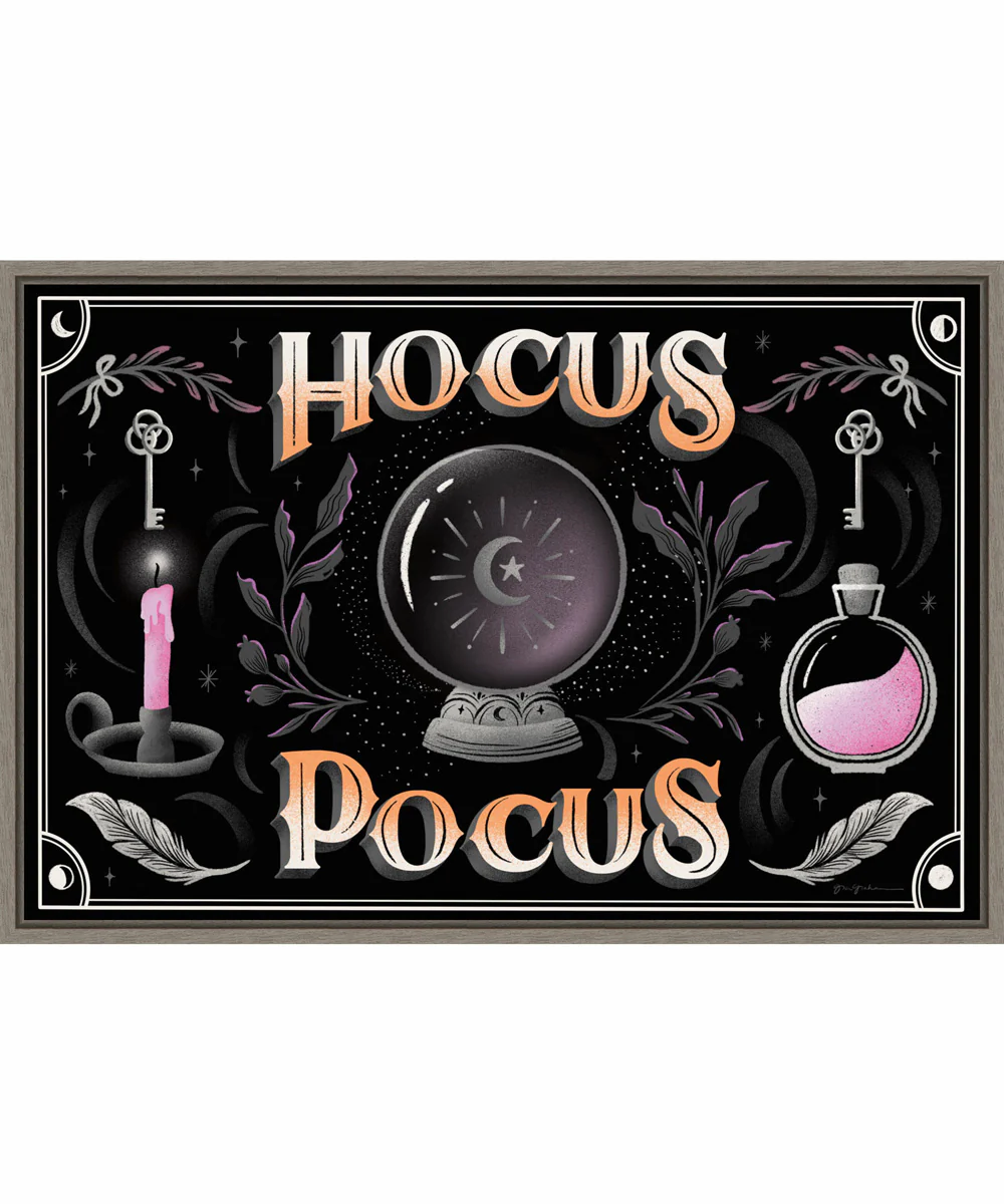 Framed Hocus Pocus Halloween Black by Gia Graham Canvas Wall Art Print (33 W x 23 H), Sylvie Greywash Frame