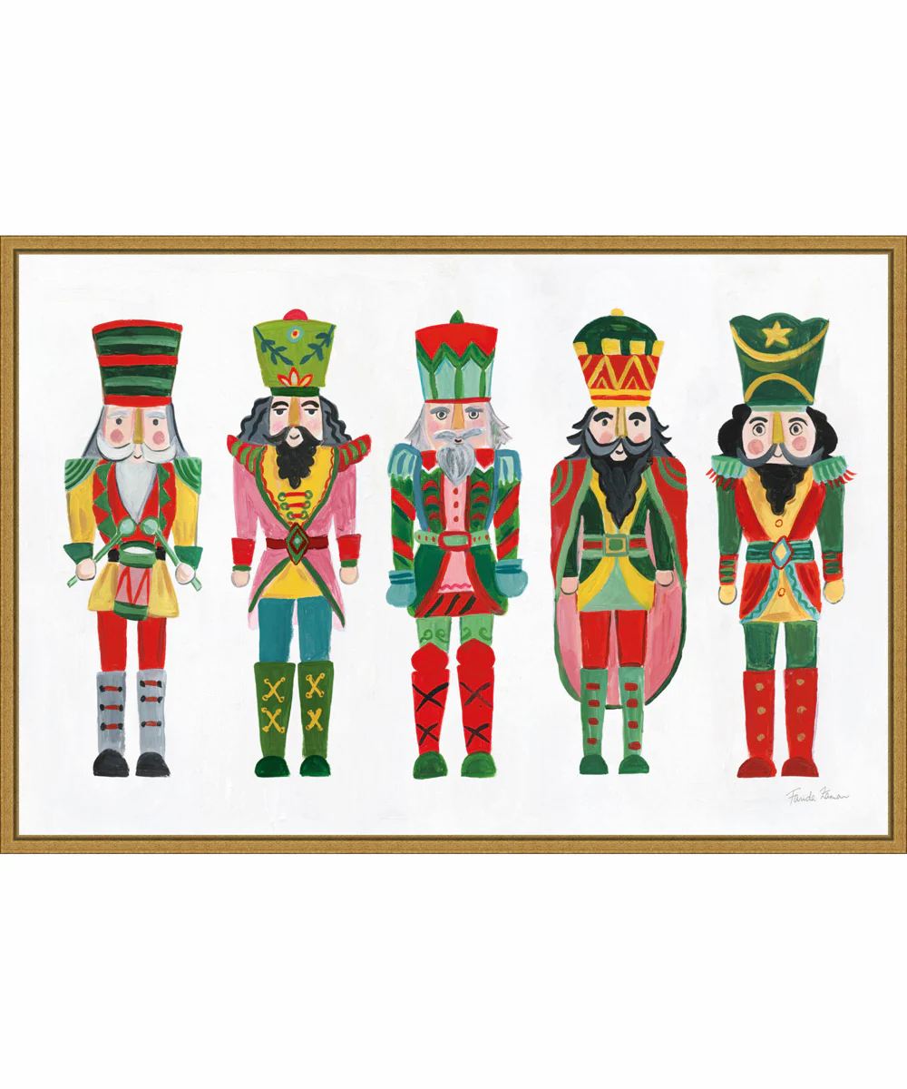 Framed Holiday Nutcrackers I by Farida Zaman Canvas Wall Art Print (33 W x 23 H), Sylvie Gold Frame