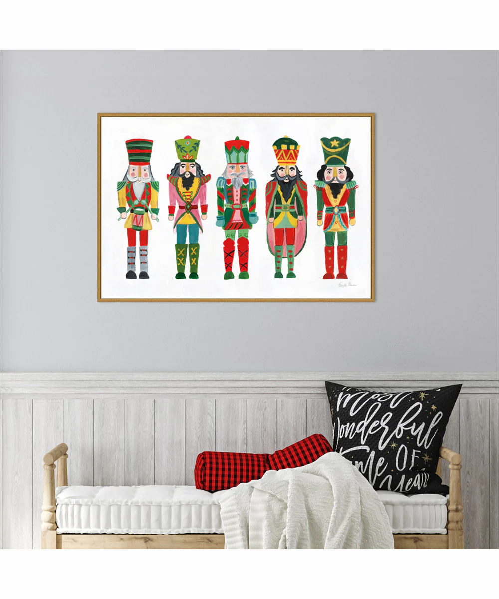 Framed Holiday Nutcrackers I by Farida Zaman Canvas Wall Art Print (33 W x 23 H), Sylvie Gold Frame - Image 2