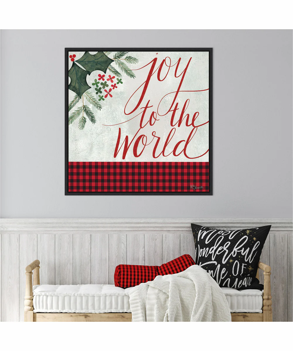 Framed Joy to the World by Katie Doucette Canvas Wall Art Print (30 W x 30 H), Sylvie Black Frame - Image 2