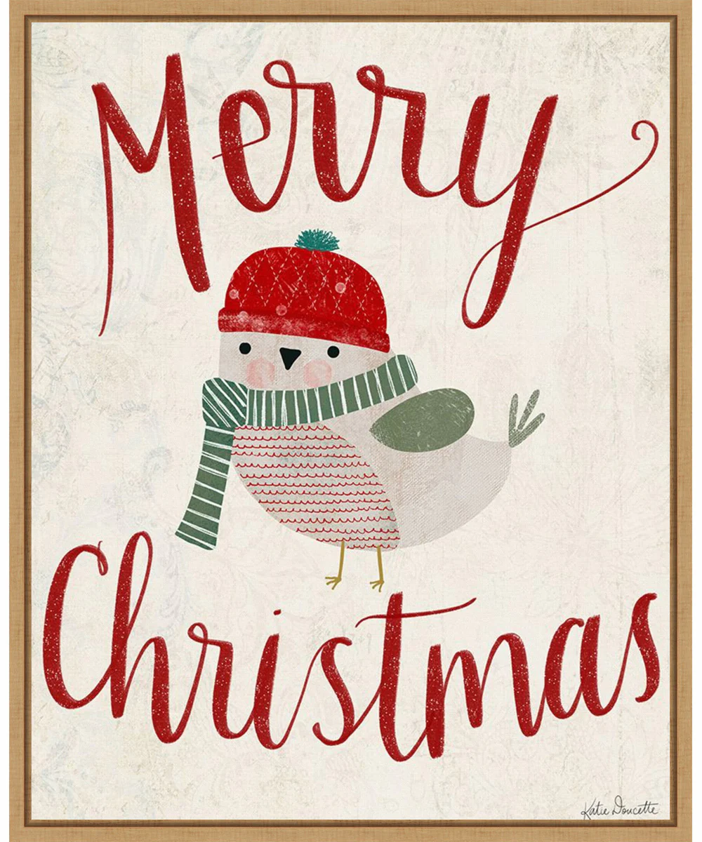 Framed Merry Christmas by Katie Doucette Canvas Wall Art Print (23  W x 28  H), Sylvie Maple Frame