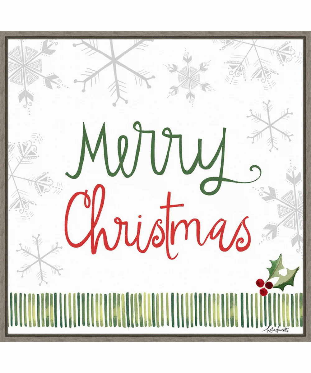 Framed Merry Christmas by Katie Doucette Canvas Wall Art Print (30 W x 30 H), Sylvie Greywash Frame