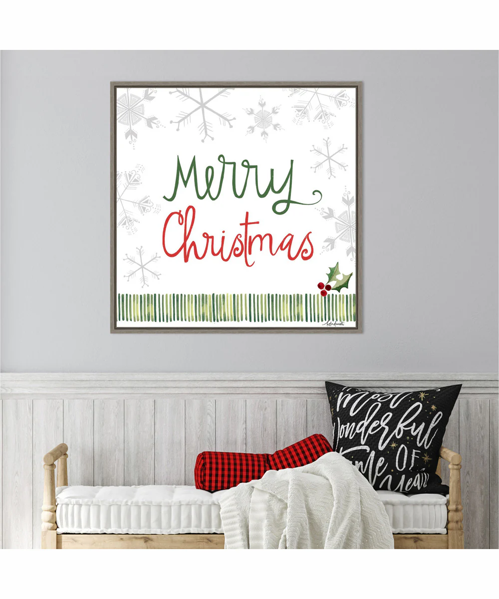 Framed Merry Christmas by Katie Doucette Canvas Wall Art Print (30 W x 30 H), Sylvie Greywash Frame - Image 2