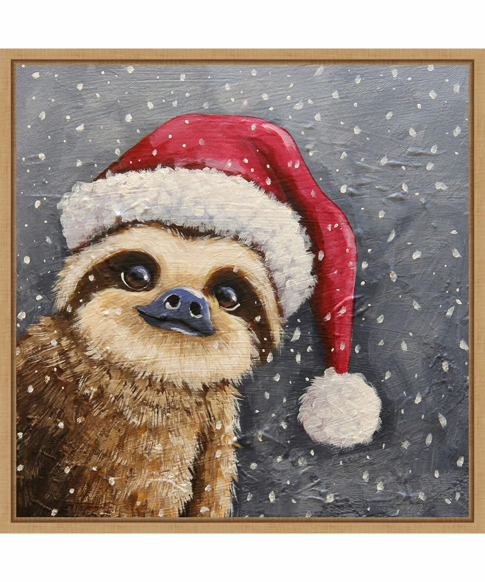 Framed Merry Christmas Sloth by Lucia Stewart Canvas Wall Art Print (22 W x 22 H), Sylvie Maple Frame