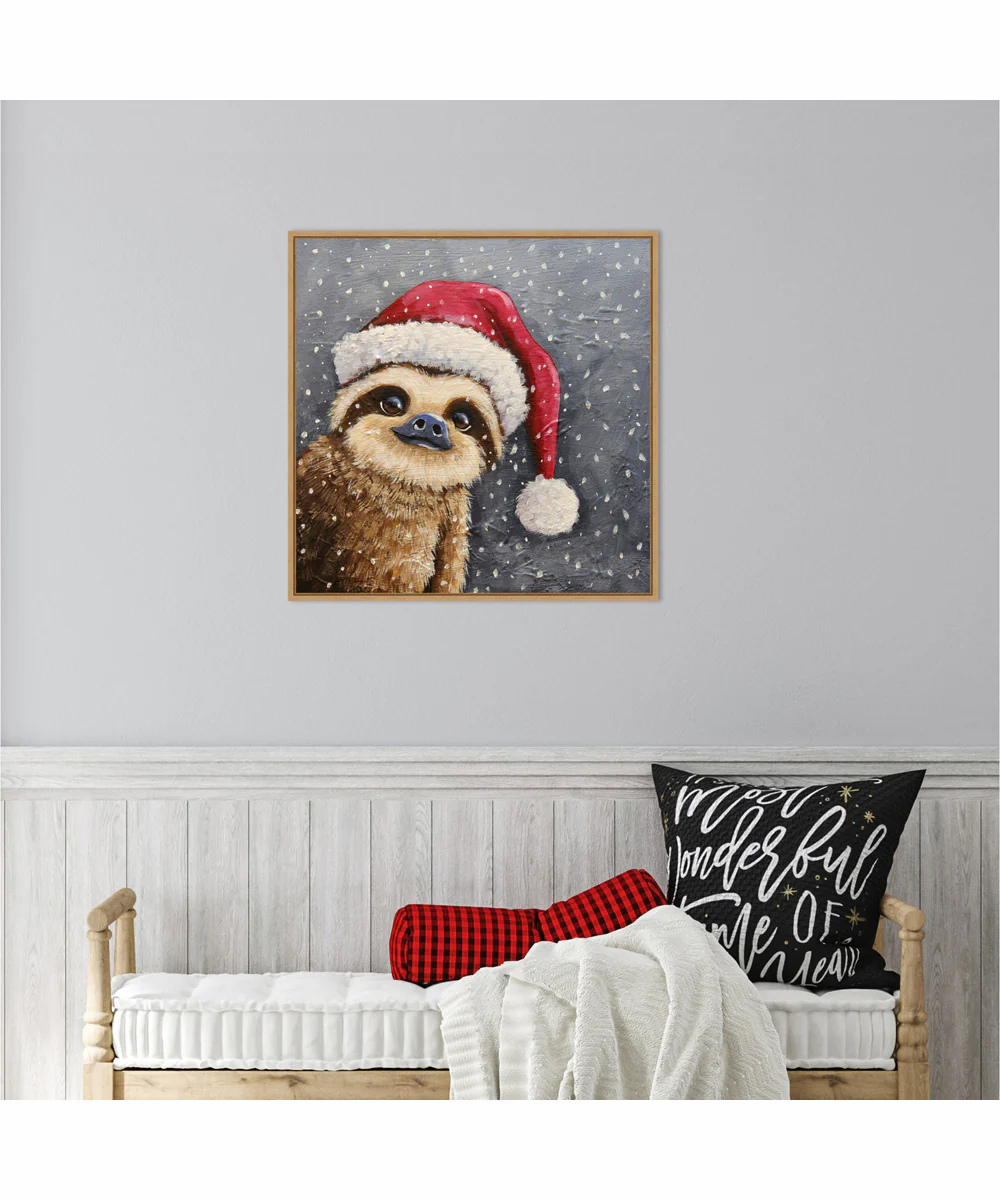 Framed Merry Christmas Sloth by Lucia Stewart Canvas Wall Art Print (22 W x 22 H), Sylvie Maple Frame - Image 2