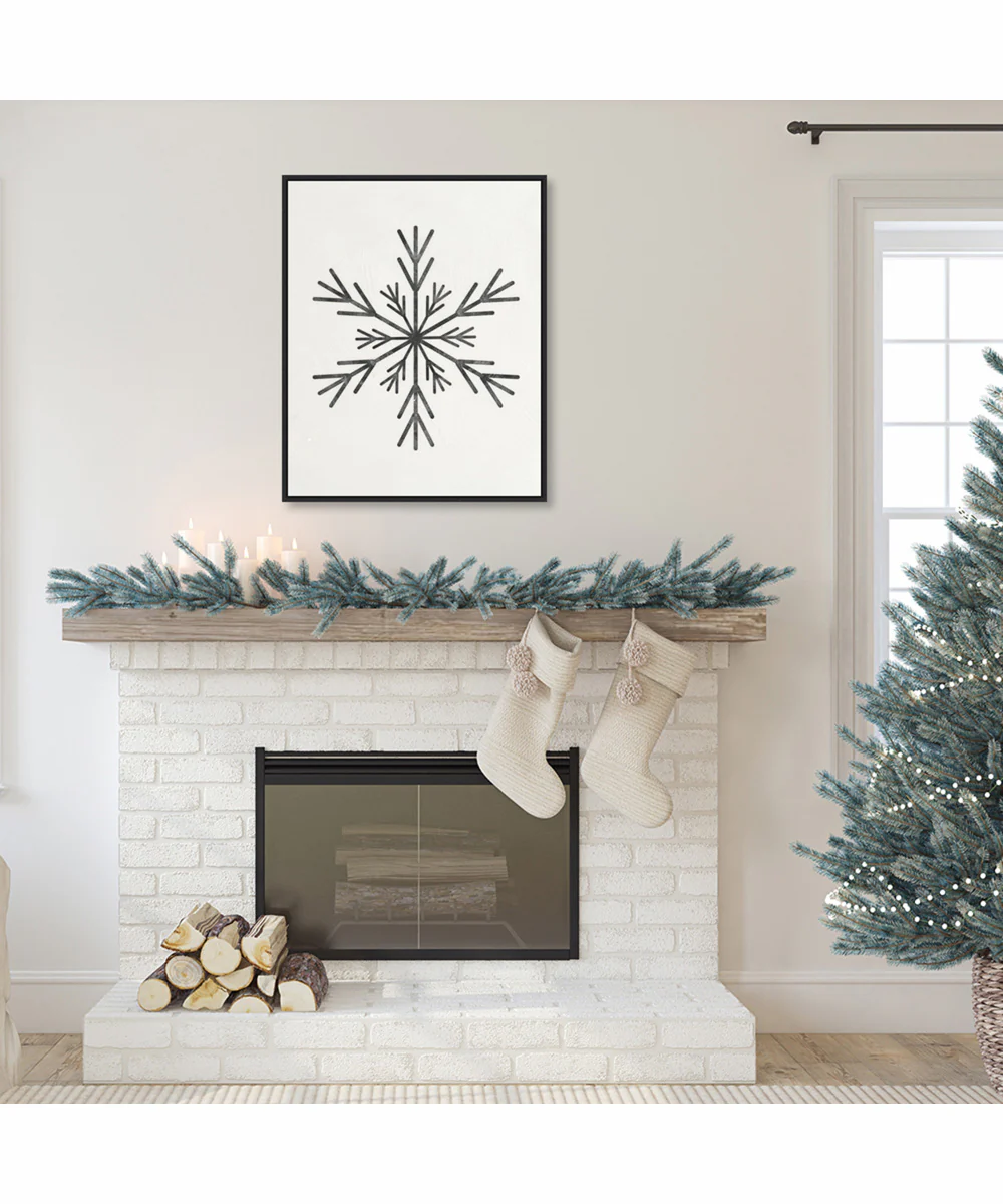 Framed Modern Snowflake by Nina Blue Canvas Wall Art Print (23  W x 28  H), Sylvie Black Frame - Image 2